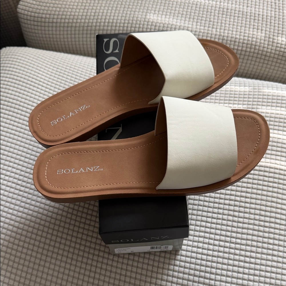 Solanz White Slide Sandals for Women